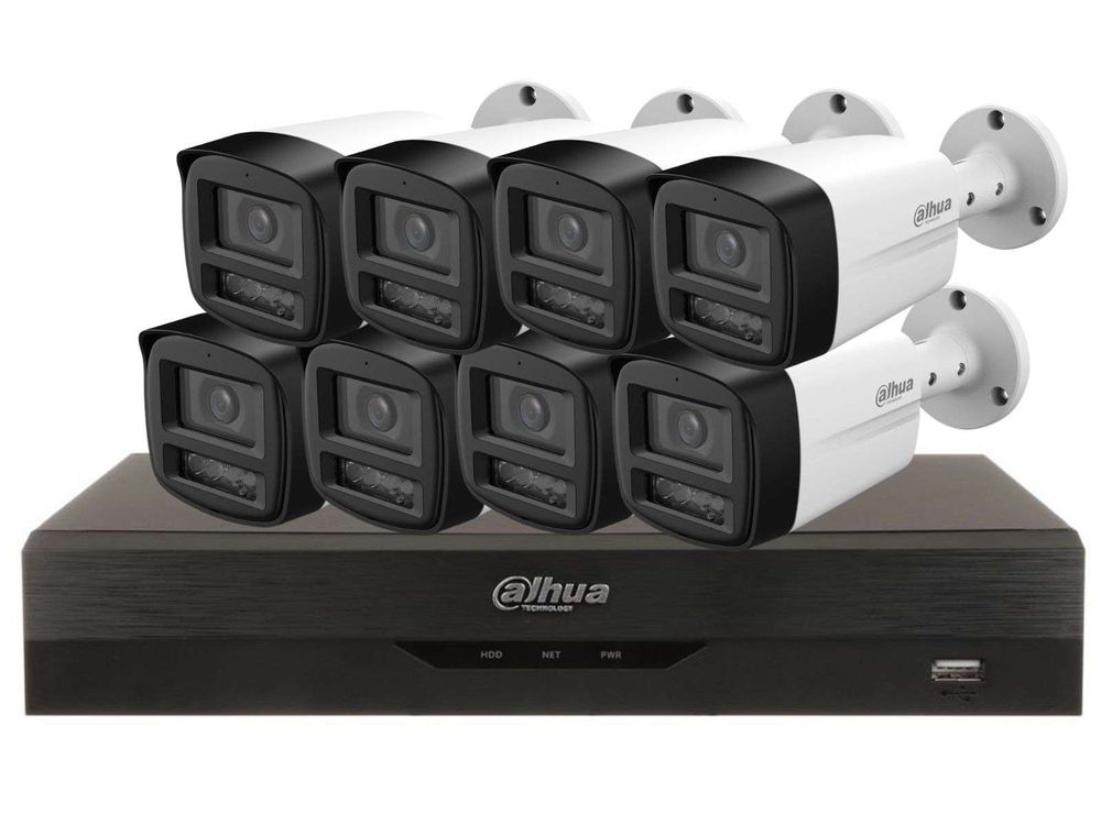 Kit de supraveghere compus din 8 Camere Dahua Full Color de 5 MP cu microfon si DVR 8 canale cu AI, KIT-DAHUA8-5MPLED40