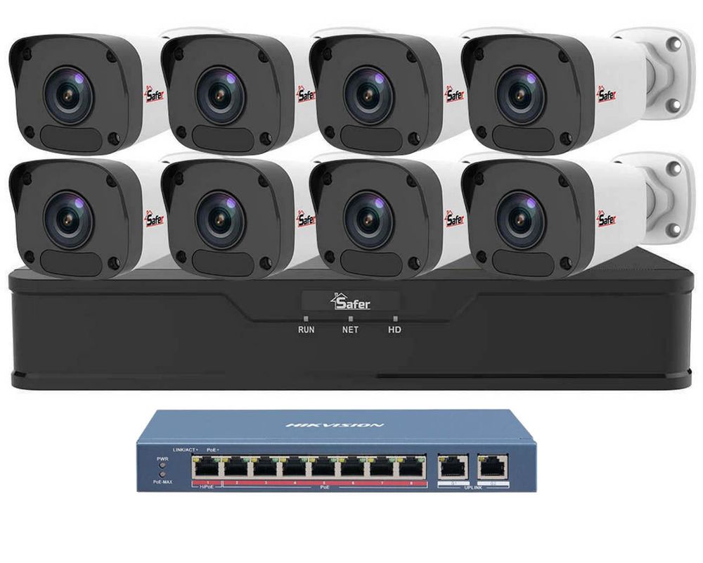 Kit de supraveghere IP, 8 camere exterior 4MP, 2.8mm, IR 30 metri si NVR 8 canale, KITIP-8X-4MP2830POE