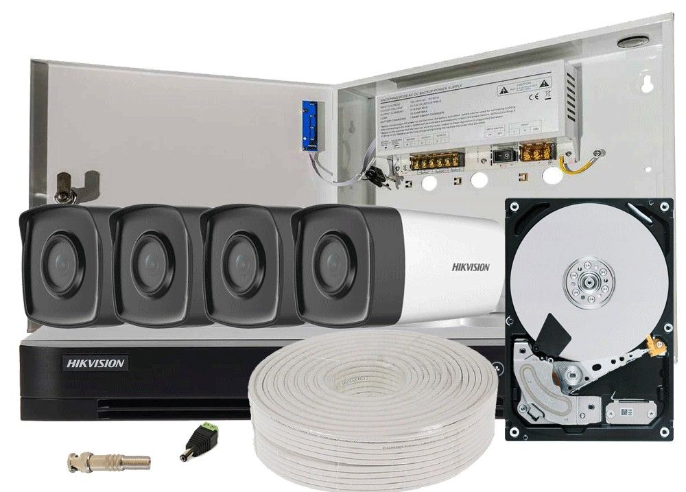 Kit complet 4 camere de exterior, Full HD, 3.6mm, IR 80m, DVR 4 canale, Hikvision KIT4HIKFHD80-S