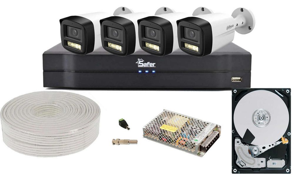 Kit complet exterior 4 camere 5MP, IR 80m, Audio + DVR 4 canale