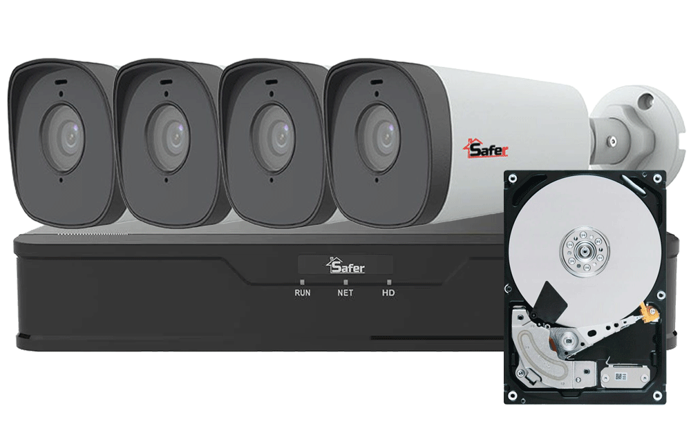 Kit supraveghere IP Safer, 4 camere exterior Full HD, IR 80m, 4 mm, NVR 8 canale PoE 8MP, Audio, KITIP-4X-2MP480HDD-A