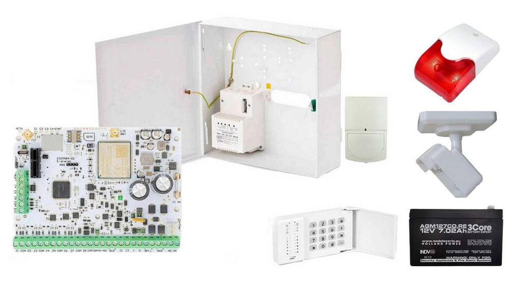 Kit sistem de alarma hibrida Eldes, tastatura LED, sirena interior, 4x detector de miscare, acumulator, 4x suport, KITELDESEKB3-INT