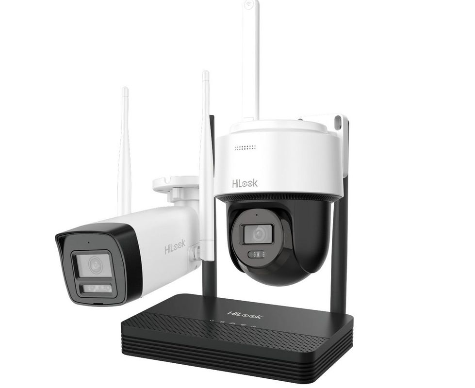Kit supraveghere IP Wireless Hikvision HiLook EasyLink IKS-2042BPH-PH/W, 2x camere de 2MP, IR, slot microSD, NVR 4 canale, Audio