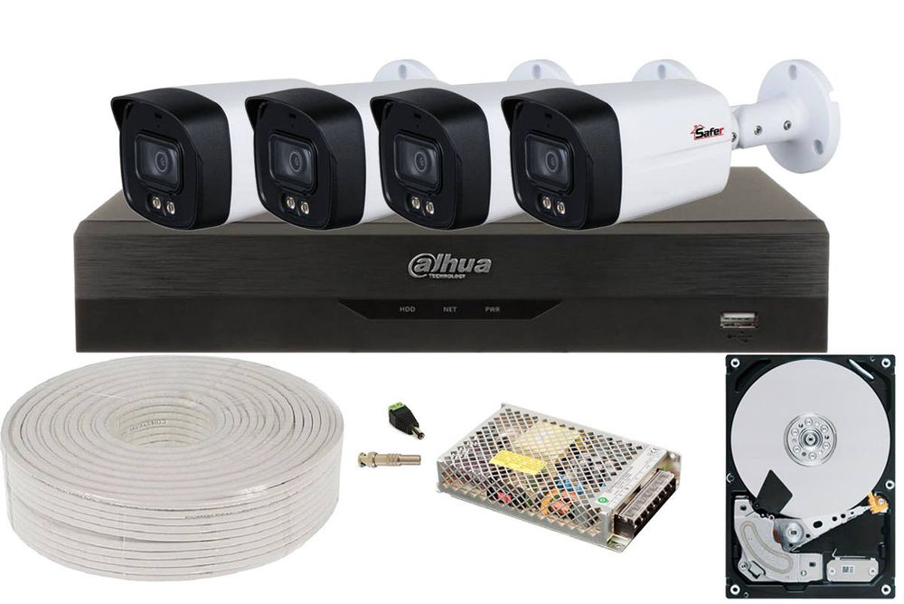 Kit supraveghere video complet cu 4 camere exterior 5MP, LED alb 40m, accesorii si HDD 2TB, SAF-4E52-2TB