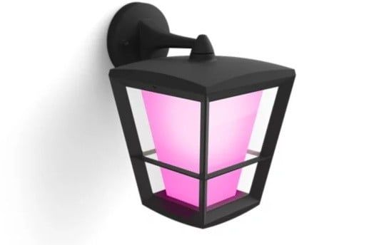 Aplica LED inteligenta de exterior Philips Hue Econic 8718696170588, 15W, 1140 lm, RGBW, 2000-6500K, IP44, Bluetooth, Zigbee, compatibila Hue Bridge, negru
