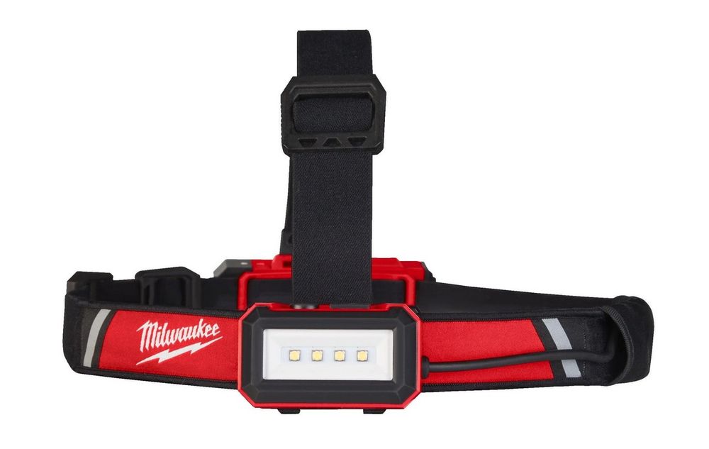 Lanterna LED pentru cap Milwaukee, model L4 HLRP-301, 600 lumeni, incarcare prin cablu USB, IP54, prinderi pentru casca de protectie, 4933479767