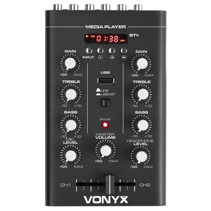 Mixer 2 canale, 200mW, Bluetooth, USB, RCA, MP3, intrare microfon, VONYX STM500BT