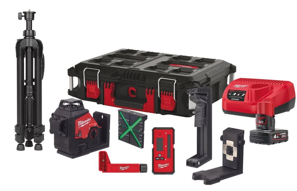 Nivela laser M12 verde 360° cu 3 planuri Milwaukee, acumulator si incarcator incluse, 4933478960