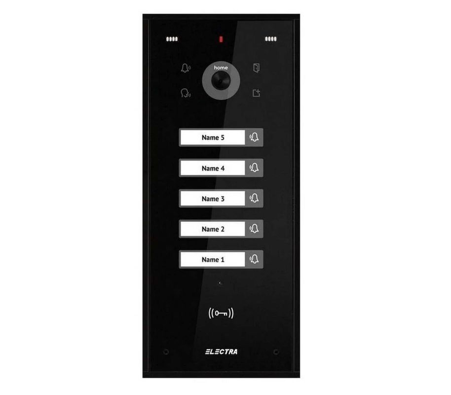 Post de exterior videointerfon, 5 familii, montaj aparent, 4 fire, cititor RFID, culoare neagra, Electra VPH.05S03.ELBTL