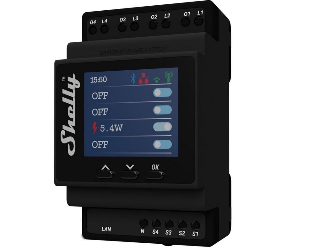 Releu inteligent cu wifi si contor de energie electrica Shelly PRO 4PM