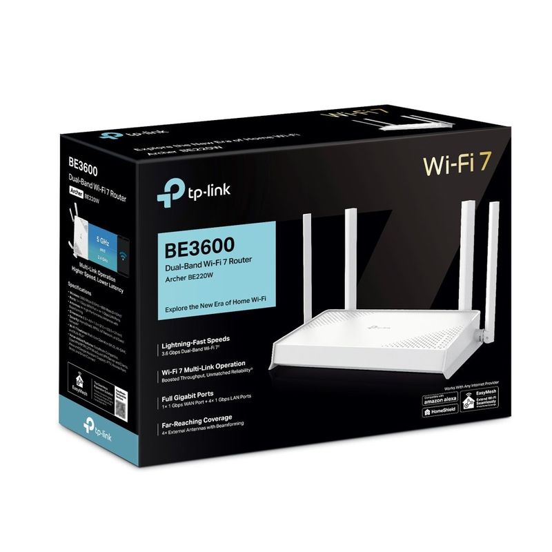 Router Wi-Fi 7, Dual-Band BE3600, TP-Link, Gigabit, EasyMesh
