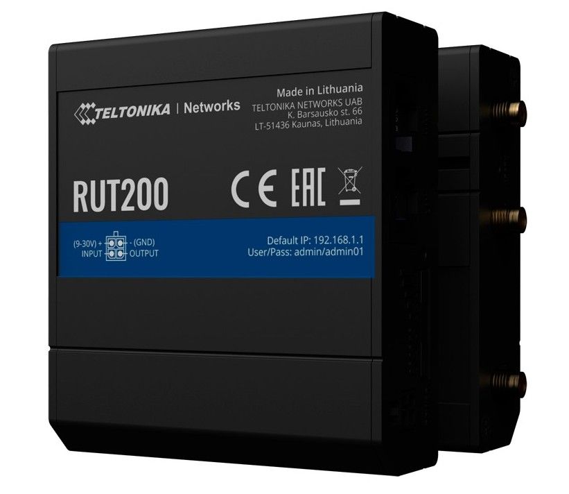 Router 4G, industrial, 2 porturi RJ45, Wi-Fi, 1x slot pentru SIM, Teltonika RUT200
