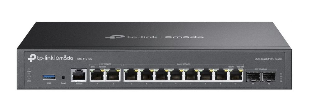 Router VPN Omada Tp-Link Omada ER7412-M2, 2x porturi 2.5G RJ45, 10x porturi Gigabit WAN/LAN (2x SFP, 8x RJ45), 1x USB 3.0
