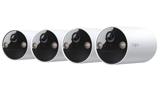 Set 4 camere supraveghere exterior Tapo C410(4-pack), 2K 3MP, Wi-Fi 2.4GHz, baterie, vedere color noaptea, detectie cu AI, audio bidirectional, IP65