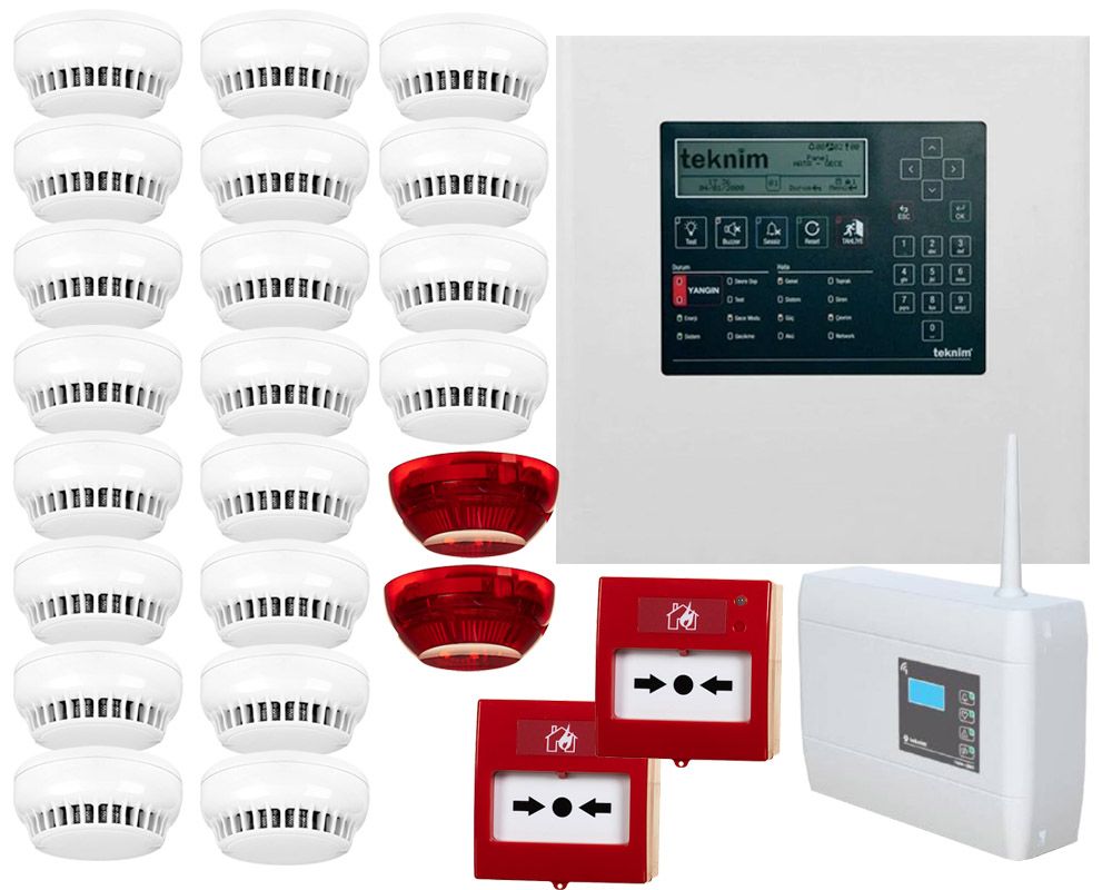 Pachet sistem de detectie la incendiu Teknim, Wireless, 20 senzori si accesorii, TKNWIFI20X