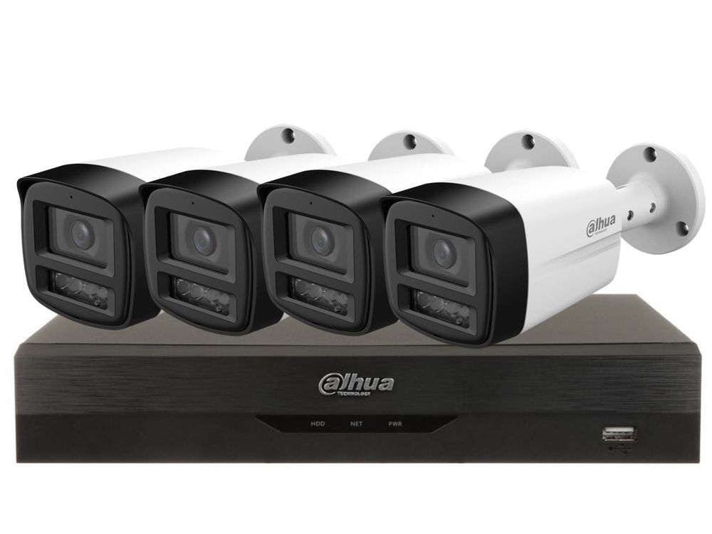 Sistem de supraveghere Dahua Full Color, 4 camere de 5MP cu Microfon, LED 40m, DVR cu AI, KIT-DAHUA4-5MPLED40