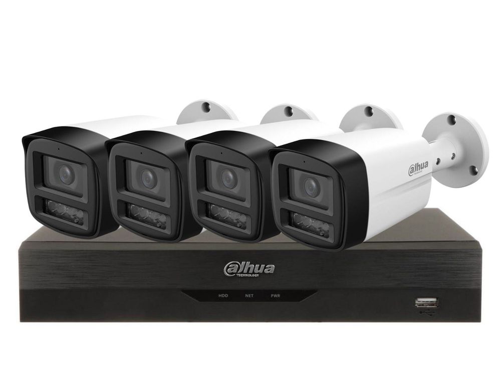 Sistem supraveghere 4 camere exterior Full Color 5MP + DVR cu AI, Dahua, DAH-4X5MLED