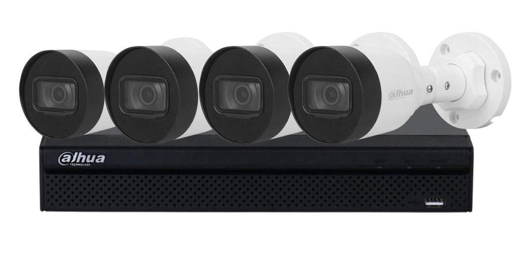 Sistem supraveghere IP cu 4 camere de exterior, 2 MP, PoE, IR 30m, Dahua, KIT4IPEXT2MP