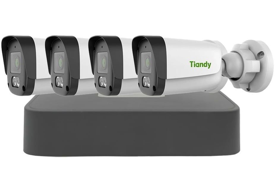 Sistem supraveghere Tiandy ColorMaker PoE, 4MP, Audio, Iluminare suplimentara cu LED alb 15m, MicroSD, Kit-Tia4MPECMPOE