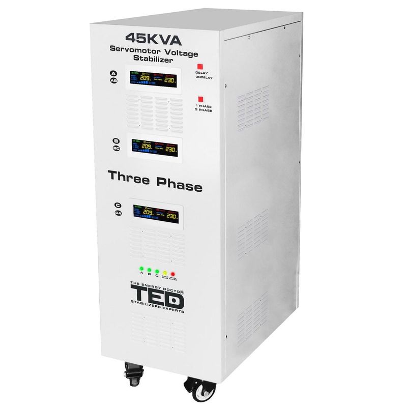 Stabilizator trifazat TED TED000170, 242-520V, 36kW, servomotor, unda sinusoidala pura, ecran LCD