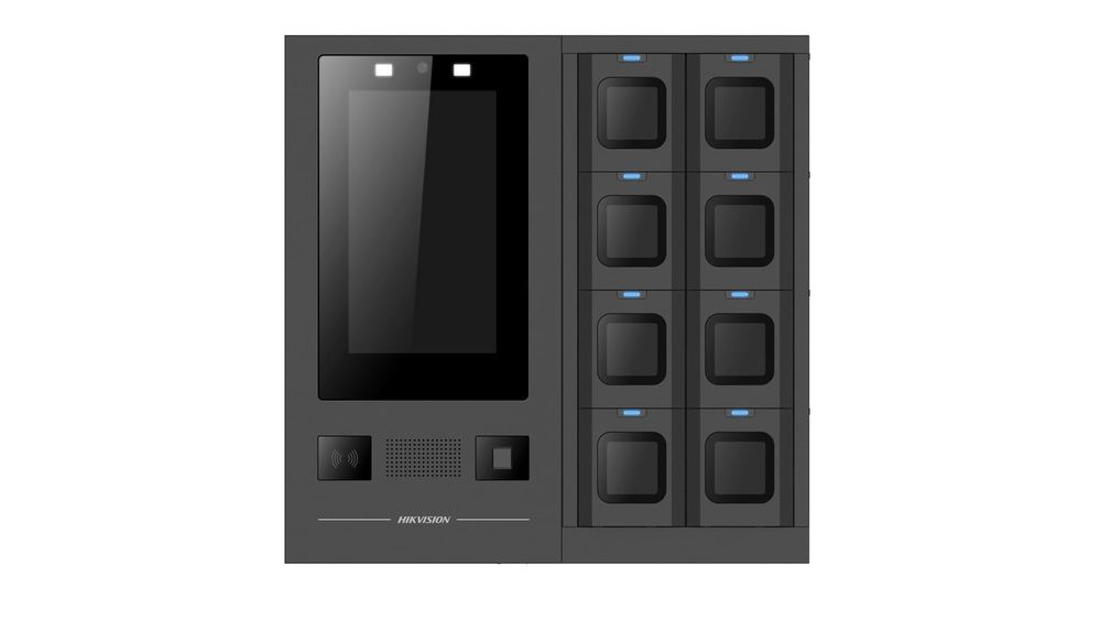 Statie andocare camere body Hikvision DS-MDS005/2T/8/FP/IC, 8 porturi, HDD 2TB, ecran tactil 13.3 inch, cititor amprenta, NFC