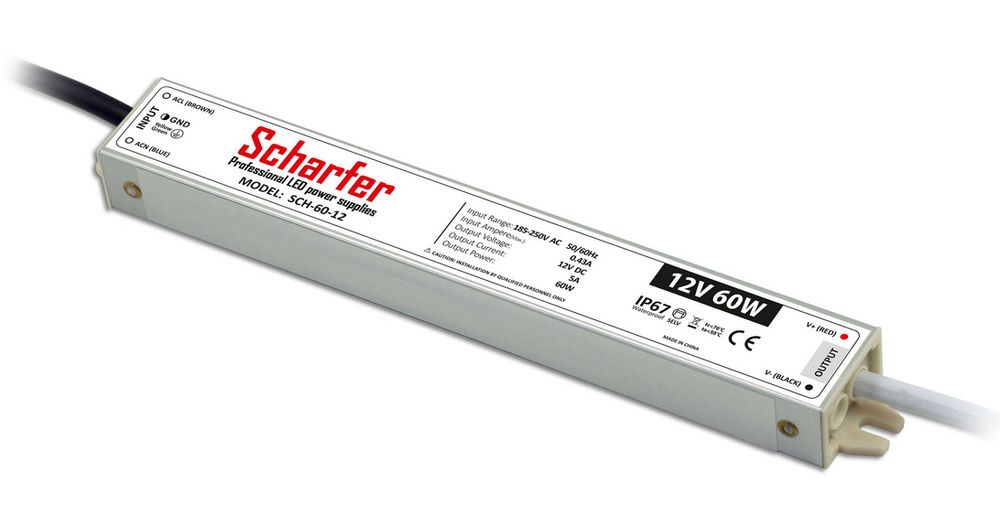 Sursa alimentare de exterior, 12V, 5A, 60W, protectie supraincarcare si scurtcircuit, IP67, Scharfer SCH-60-12