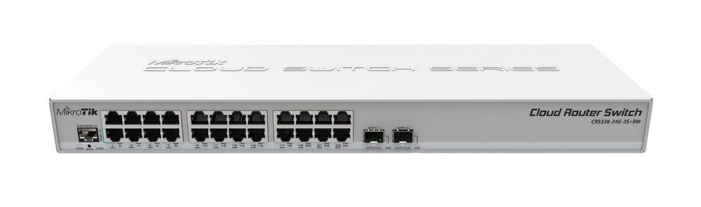 Switch 24 porturi Gigabit MikroTik CRS326-24G-2S+RM, 2 porturi SFP+, RAM 512MB, 24W