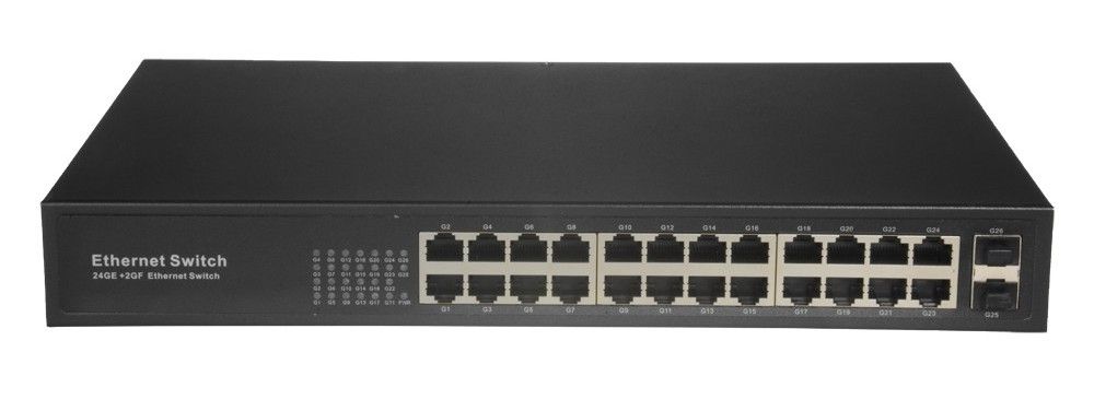 Switch 24 porturi RJ45, 2 porturi SFP, pana la 1000Mbps, 20W, Plug