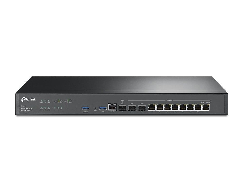 Router 12 porturi, 3x 10G SFP+, 8x WAN/LAN GB RJ45, management centralizat Omada, sursa dubla de alimentare, Tp-Link Omada, ER8411