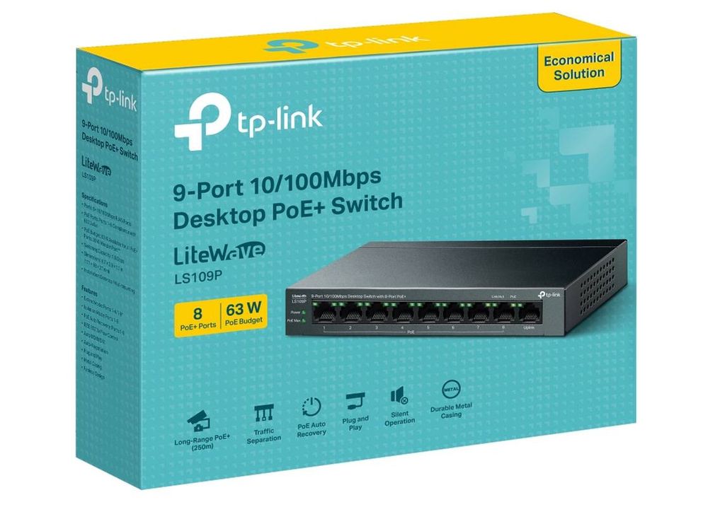 Switch PoE 9 porturi Tp-Link LS109P, 8x porturi PoE+, 1x port RJ45