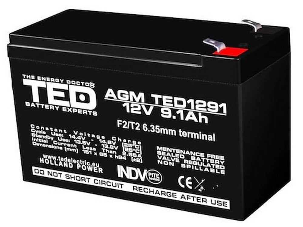 Baterie 12V, 9.1Ah, TED TED003263, plumb acid, terminale F2/T2