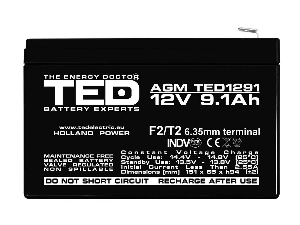 テト13 Baterie 12V, 9.1Ah, TED TED003263, plumb acid, terminale F2/T2