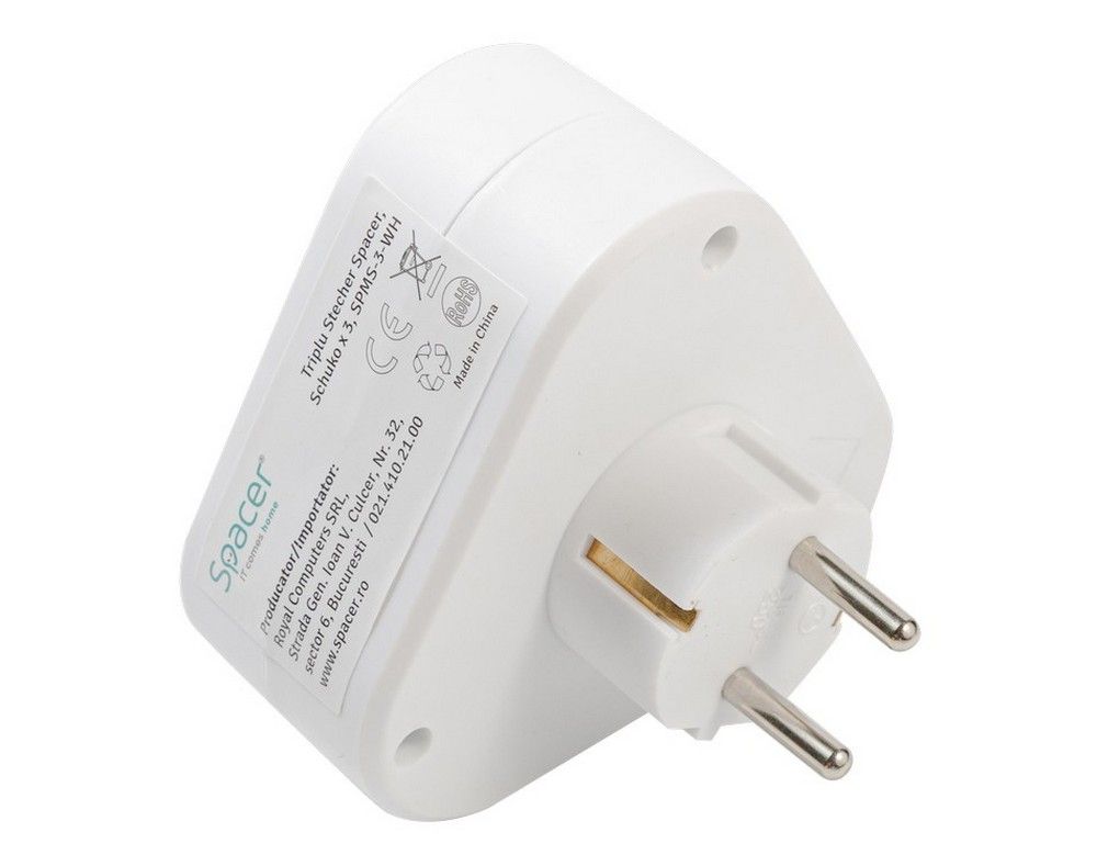 Triplu Stecher, 3500W, 16A, protectie copii, 3 prize Schuko, 1