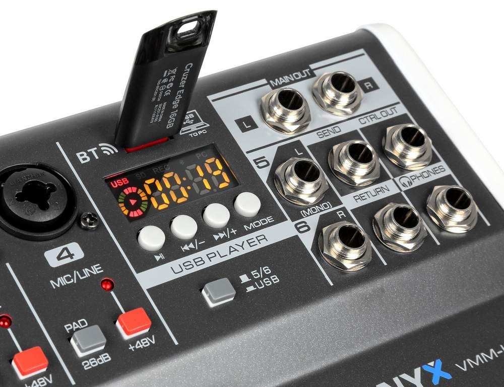 Mixer analog pasiv, 6 canale, Bluetooth, USB, XLR, alimentare