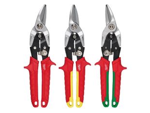 Set trei foarfeci Milwaukee, pentru tabla, taisuri zimtate pentru stanga, dreapta si taiere dreapta, maner ergonomic, 4932499020