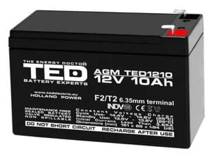 Acumulator AGM VRLA TED Electric TED002730, 12V, 10Ah, terminal F2/T2, etans, durata viata peste 5 ani, 151x65x95mm