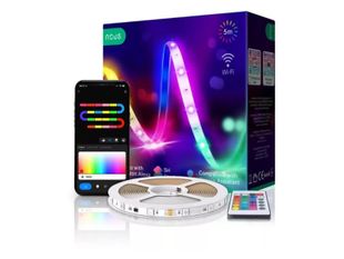 Banda LED inteligenta Nous F1, 5m, RGB, Wi-Fi, Tuya/SmartLife, Alexa, Google Assistant, IP44, 24V, SMD 5050, sincronizare muzica, NOU-LAM-F1-LEDRGB5-TUYA