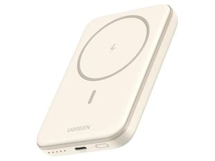 Baterie externa magnetica Ugreen, 5000 mAh, wireless Qi 7.5W, PD 15W, USB-C, compatibila MagSafe, bej, ultra-compacta, PB560-25207