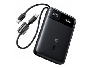 Baterie externa portabila Baseus EnerFill FC11, 10000 mAh, incarcare rapida 45W, 2 cabluri USB-C integrate, USB-C, USB-A, display digital, negru, E0031000