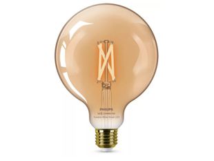 Bec inteligent cu filament LED Philips WiZ Filament G125 8719514372122, E27, 7W, 640 lm, 2000-5000K, Wi-Fi, Bluetooth, dimabil, sticla chihlimbar