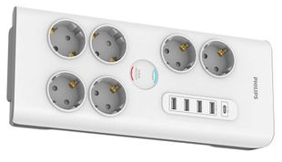 Prelungitor 6 posturi Shuko si 5 USB, 2 metri, Philips PH-SPN7060WA