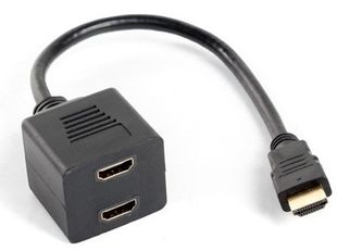 Cablu adaptor HDMI splitter Lanberg, HDMI tata la 2x HDMI mama, 20cm, Full HD 1080p, conectori auriti, pasiv, AD-0019-BK