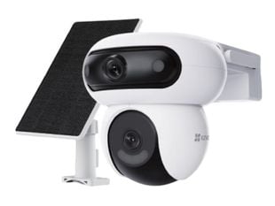 Camera de supraveghere cu rotatie duala si panou solar Ezviz CS-HB90/SP(4MP+4MP), Wi-Fi, 2K x2 , Full Color, functii AI detectie umana - vehicule, audio bidirectional, vedere panoramica, rotire-inclinare din aplicatie, slot card microSD