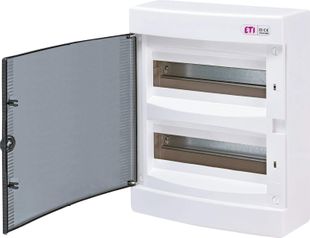 Cutie distributie, montaj aplicat ETI, 2 randuri, 24 module, IP40, usa transparenta, 63A, 400V, ECT24PT