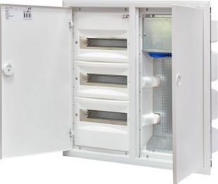 Cutie distributie multimedia incastrata ETI, 500V, 3 randuri, usa plastic alba, IP40, IK08, Clasa II, ERP12-3-3H MEDIA