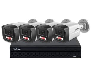 Kit de supraveghere Dahua PoE, 4 camere IP de exterior 4MP 2K, Iluminare Duala 30m, NVR 4 canale 12 MP, DHI-4X1439TL1IL