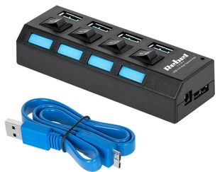 Hub USB Rebel, 4 porturi, transfer 5 Gb/s, Plug & Play, negru, KOM0940