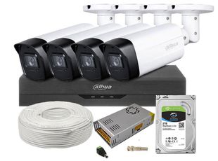 Kit complet 4 camere 8MP IR 80m Dahua + DVR 4 canale AI si HDD 2TB