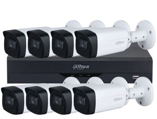 Kit supraveghere video 8 camere Dahua FULL HD, lentila 2.8mm + DVR Dahua 8 canale cu recunoastere faciala