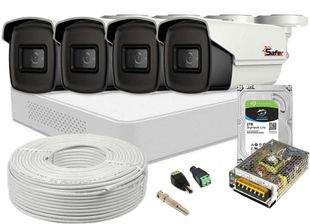 Kit supraveghere video Safer complet, 4 camere de 5 MP cu IR 40m, DVR 4 canale, HDD 2TB, SAF-4X5MPIR40ACC-2TB